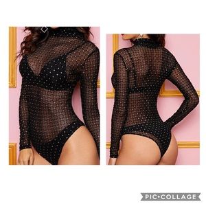 High neck mesh silver and black bodysuit
